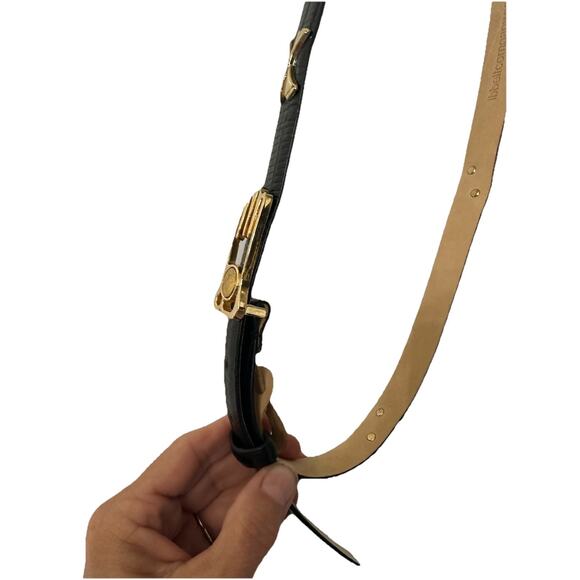 LB Belt Company Golf Belt Womens Italian Leather Lizard Embossed Black Gold - Picture 3 of 8